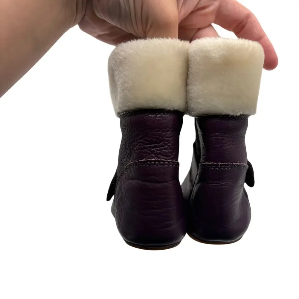 Oxxy Dark Purple Leather Shearling Slipper Boots Girls Size 22 Cozy Soft Bottom